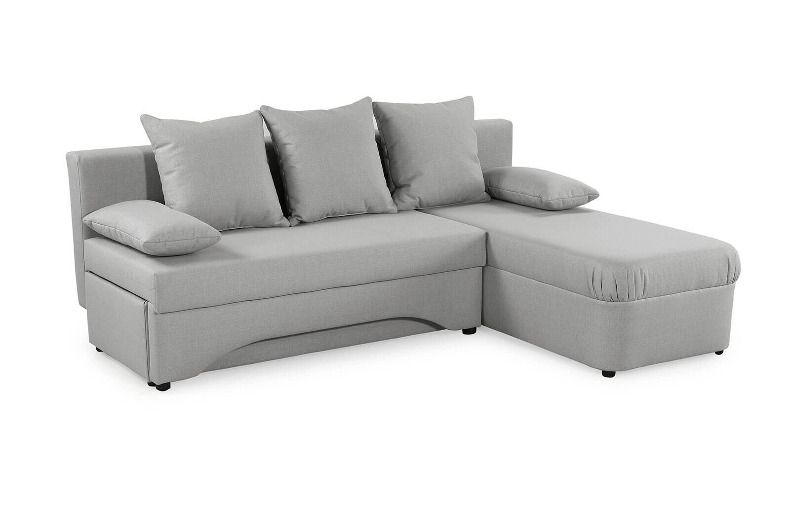 Ecksofa mit Bettfunktion und Bettkasten hellgrau Flachgewebe B/H/T: ca. 191x70x142 cm