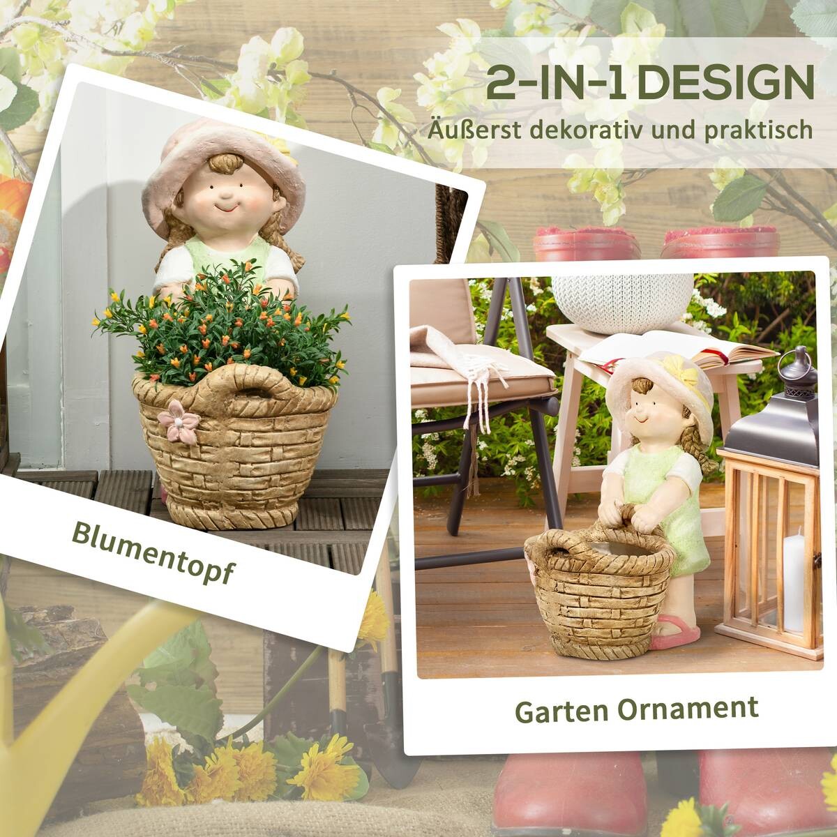 Outsunny Gartenstatue mit Blumenkorb