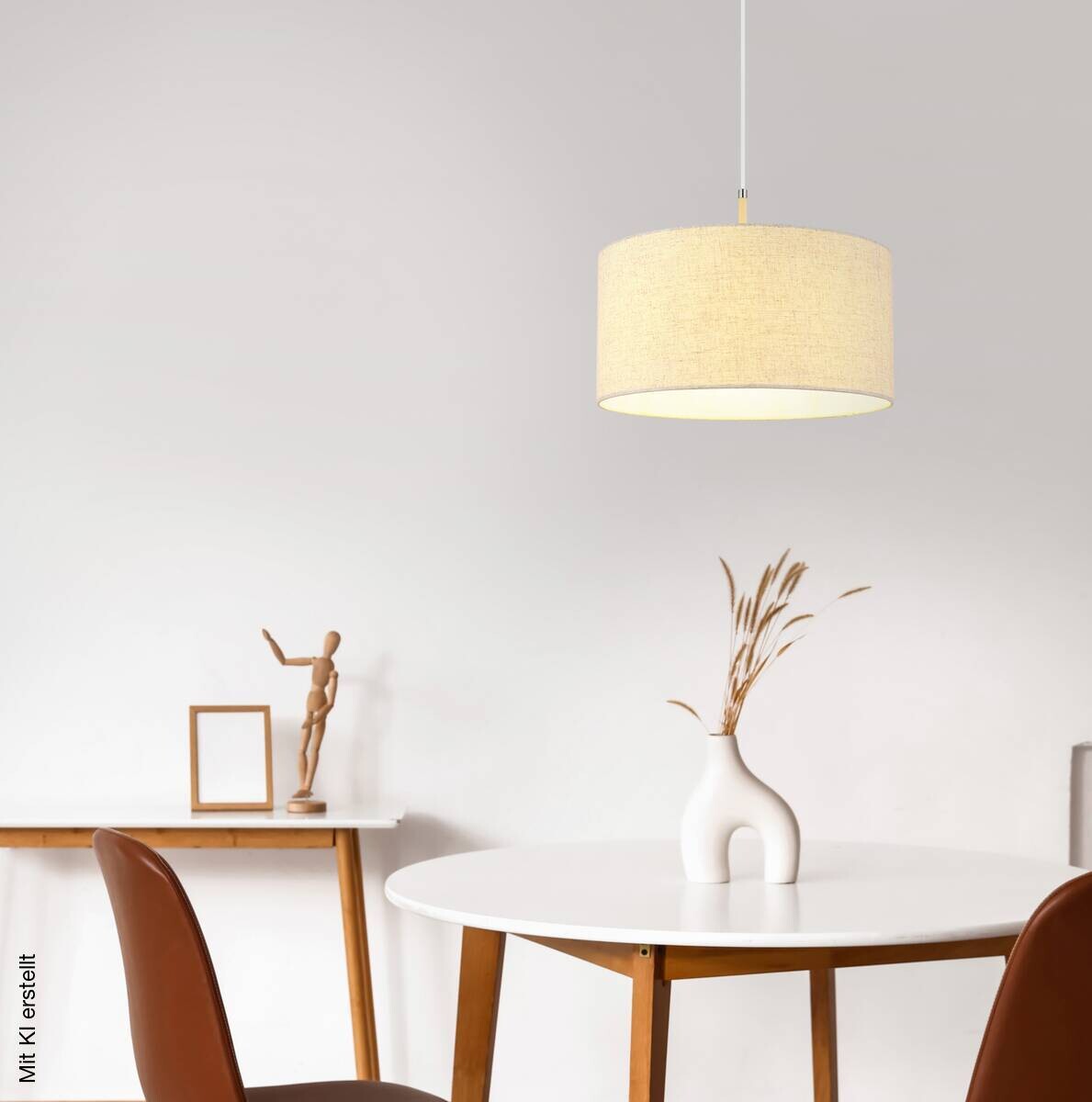 Pendelleuchte sand Metall Textil H/D: ca. 120x40 cm E27 1 Brennstellen