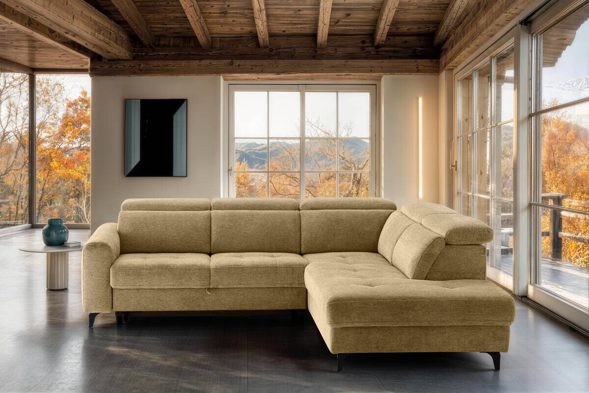 Ecksofa mit Bettfunktion gelb Flachgewebe B/H/T: ca. 258x96x221 cm