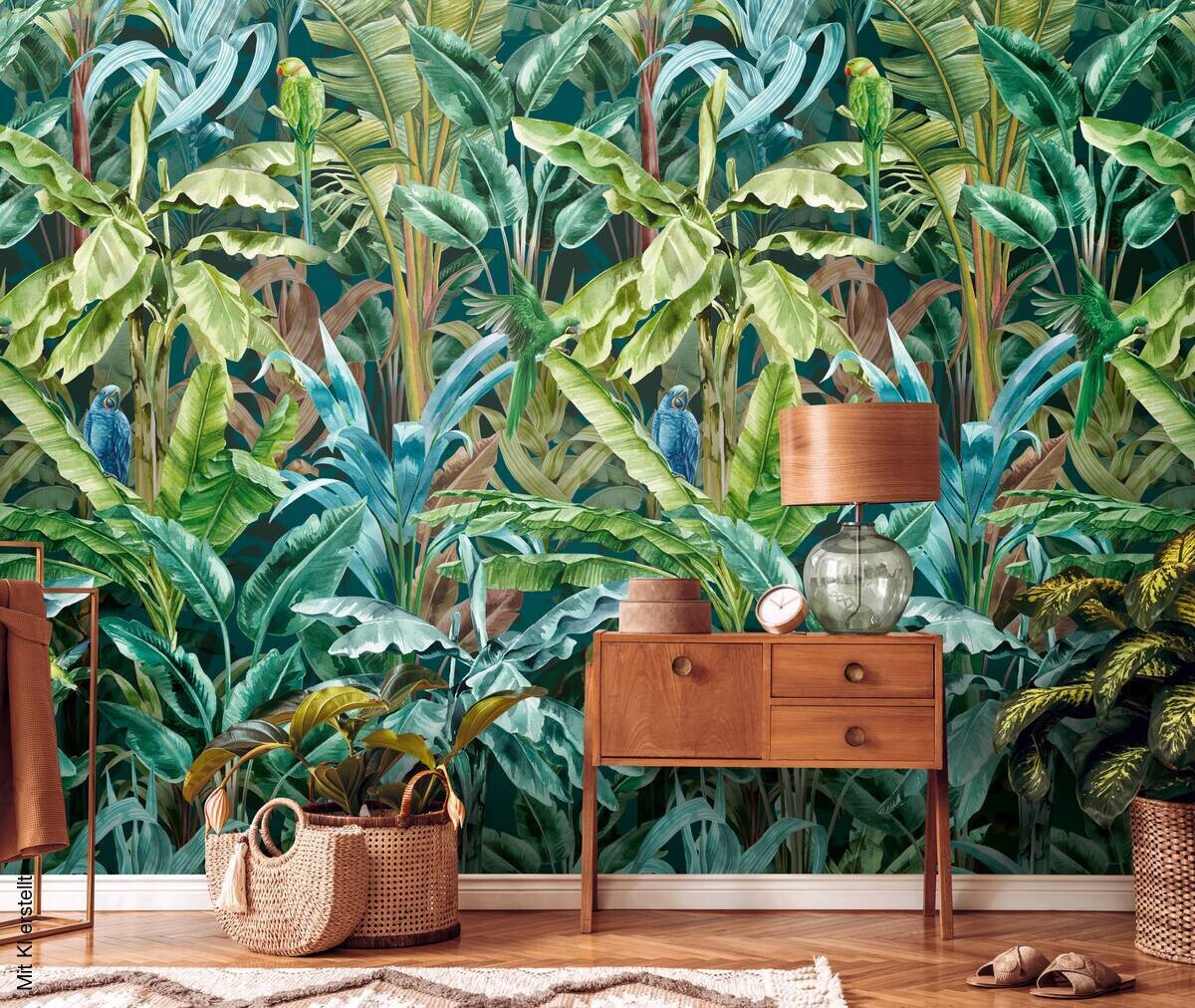 Livingwalls Fototapete Tropical Flair blau braun grün B/L: ca. 280x159 cm