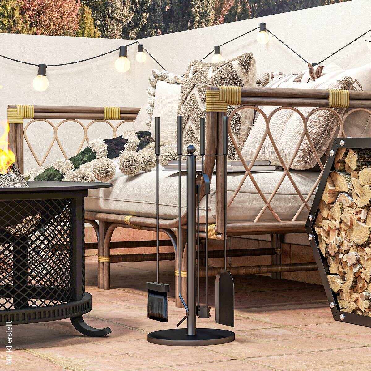Outsunny Kaminbesteck-Set 5tlg. schwarz B/H/L: ca. 25x54x25 cm