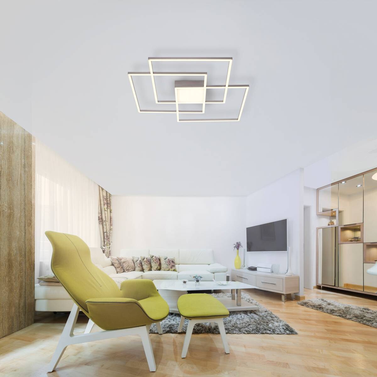 Just Light LED-Deckenleuchte AMIN 14713-55 stahlfarbig Edelstahl Kunststoff Aluminium B/H/T: ca. 75x6x75 cm 4 Brennstellen