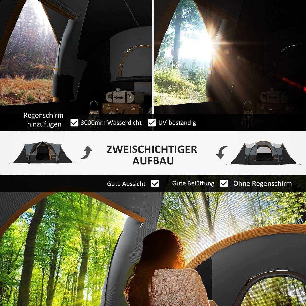 Outsunny Campingzelt schwarz Stahl B/H/L: ca. 220x180x455 cm