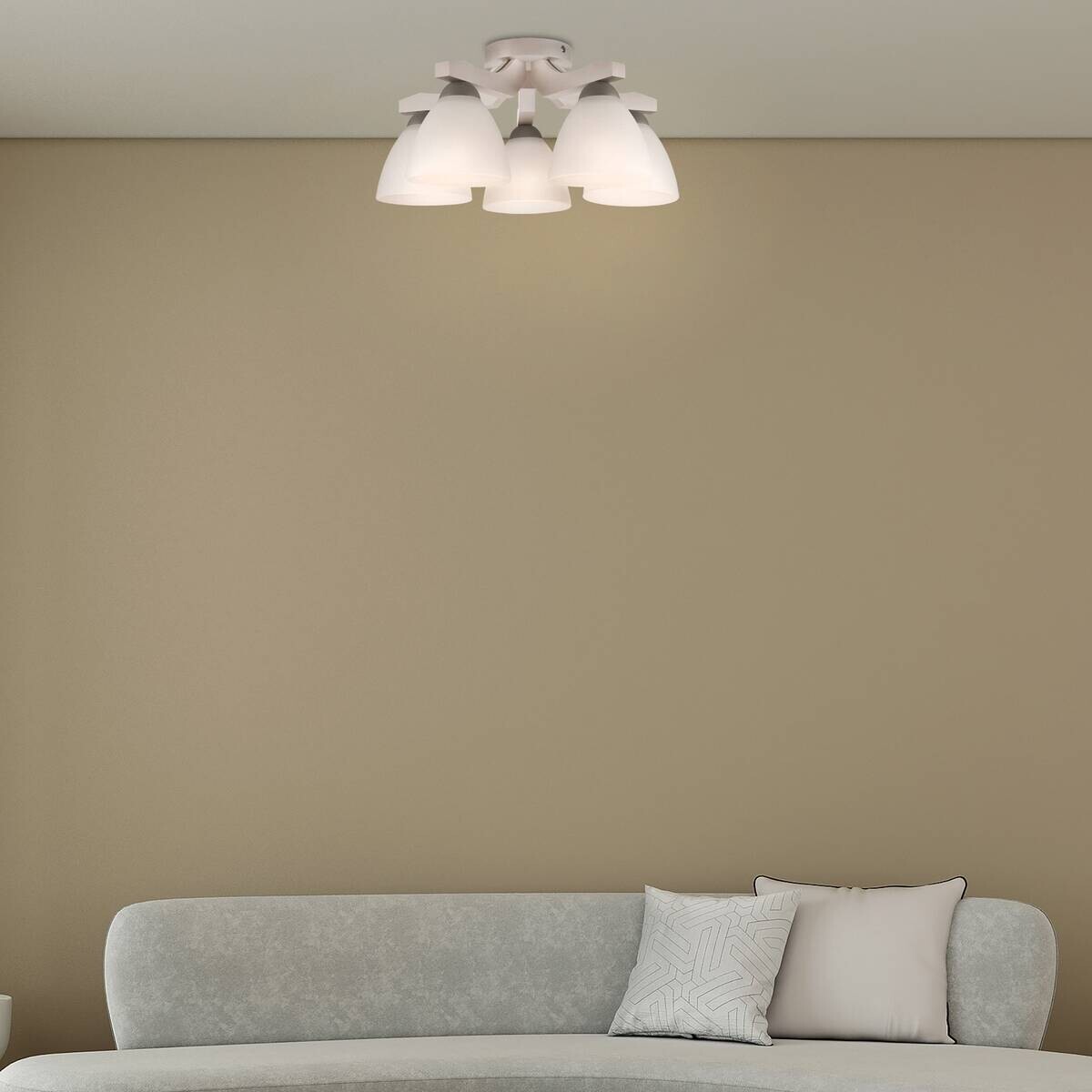 Lamkur Deckenleuchte buche weiß Stahl Glas Holz B/H/L: ca. 37x23x37 cm 5 Brennstellen