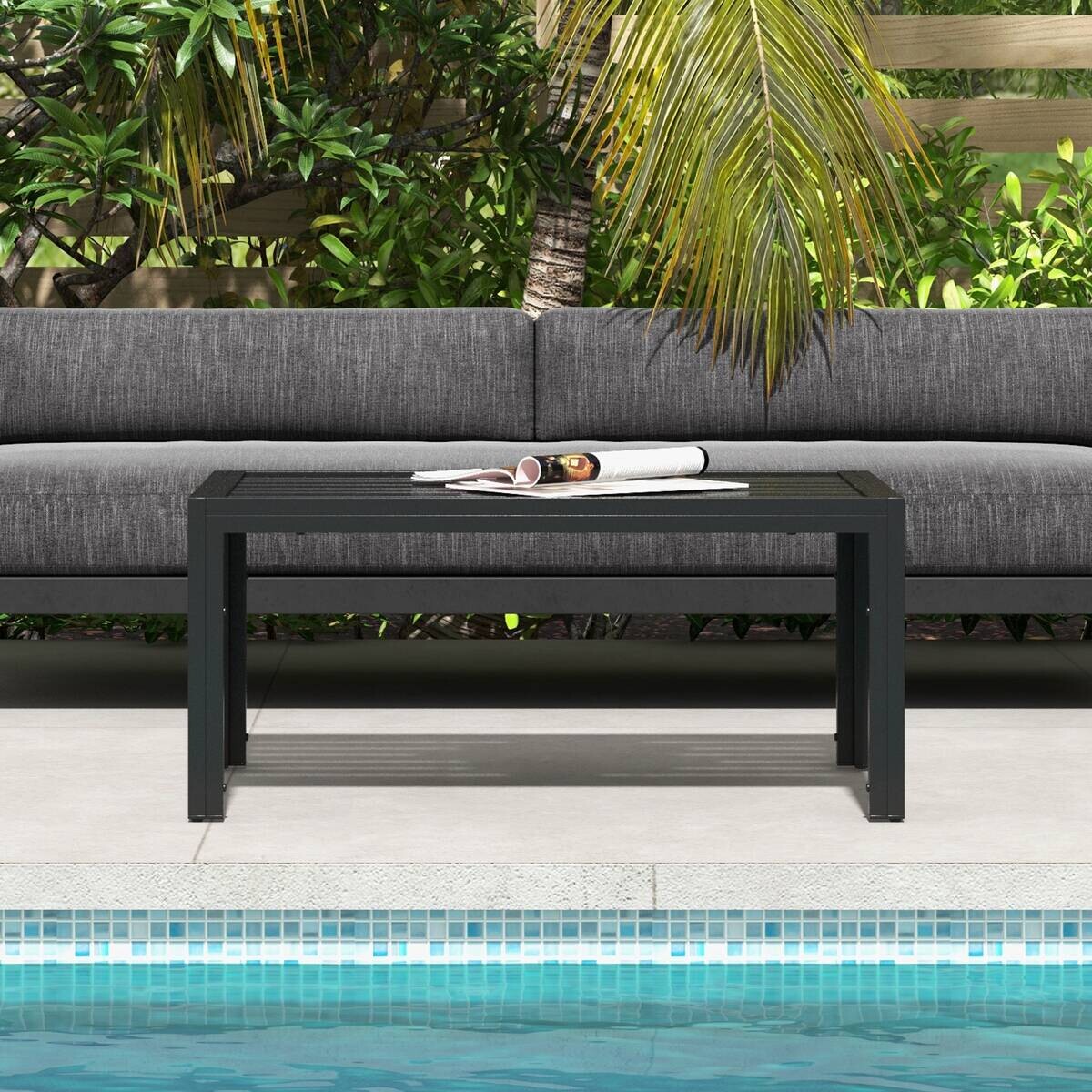 Outsunny Balkontisch schwarz Stahl B/H/L: ca. 61x46x101,5 cm