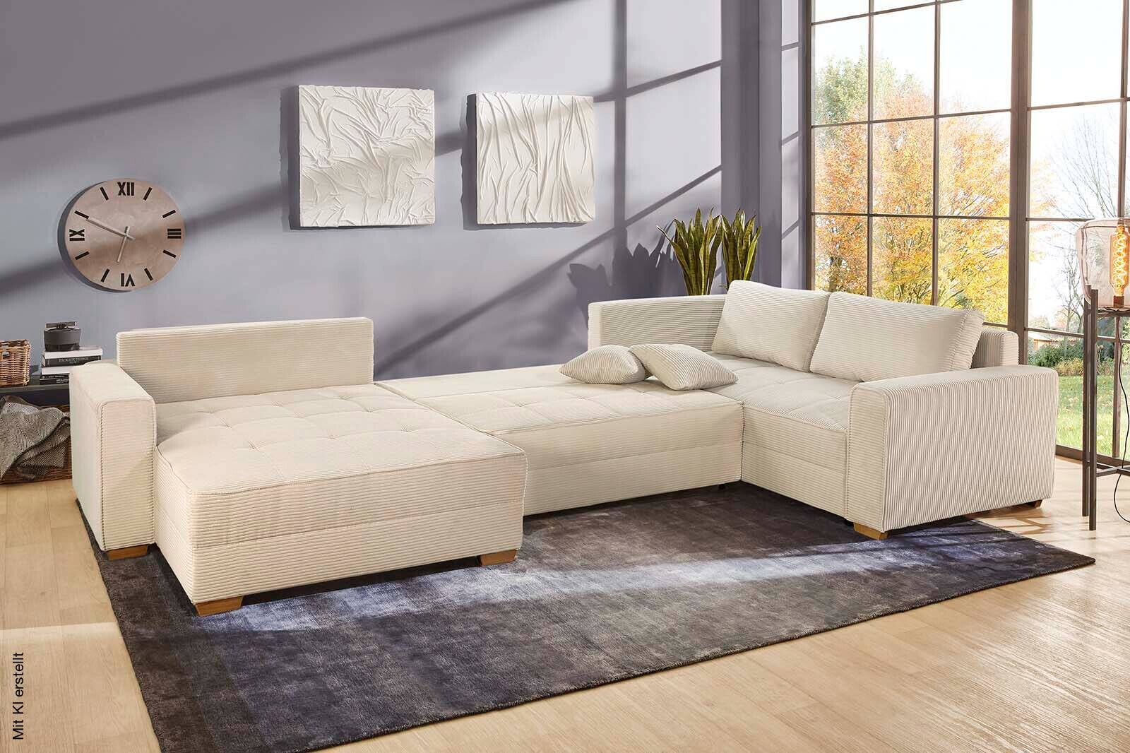Wohnlandschaft beige Microfaser B/H/T: ca. 379x86x227 cm | beige | 379,00/86,00/227,00 cm
