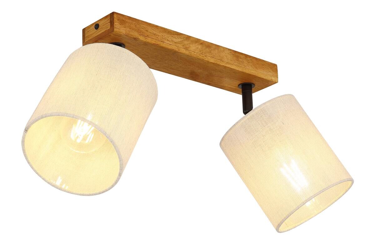 GLOBO Spot JULE braun Leinen Holz B/H/T: ca. 13x24x3,5 cm E27 2 Brennstellen