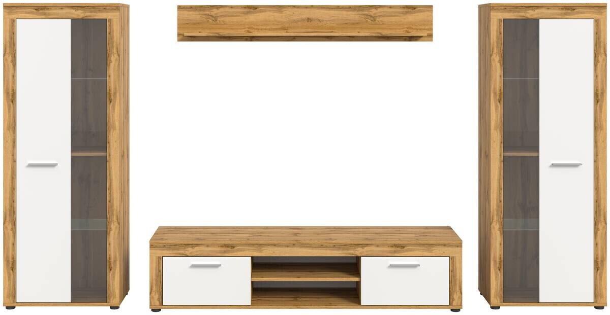 Wohnwand Jam Eiche Wotan Nachbildung weiß B/H/T: ca. 310x159x35 cm