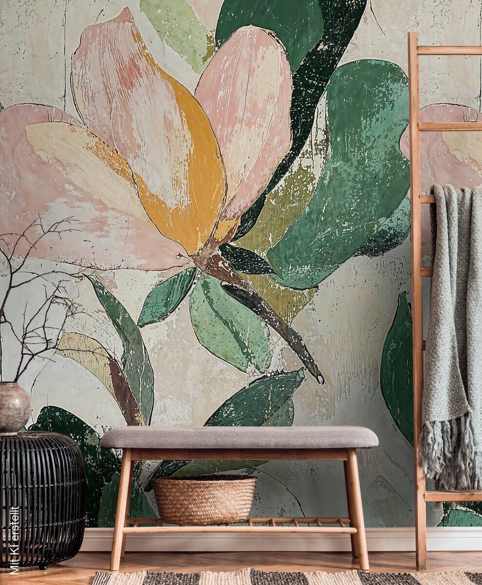Livingwalls Fototapete Floral grün beige rosa B/L: ca. 280x159 cm