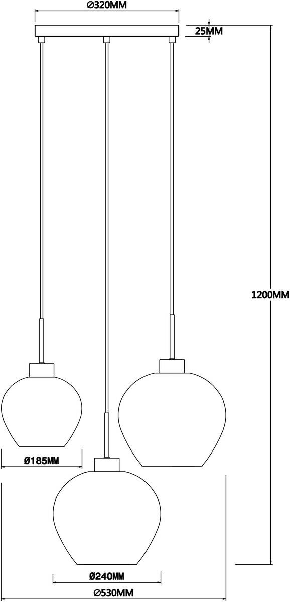 Pendelleuchte Matt schwarz Rauch Metall H/D: ca. 120x53 cm E27 3 Brennstellen