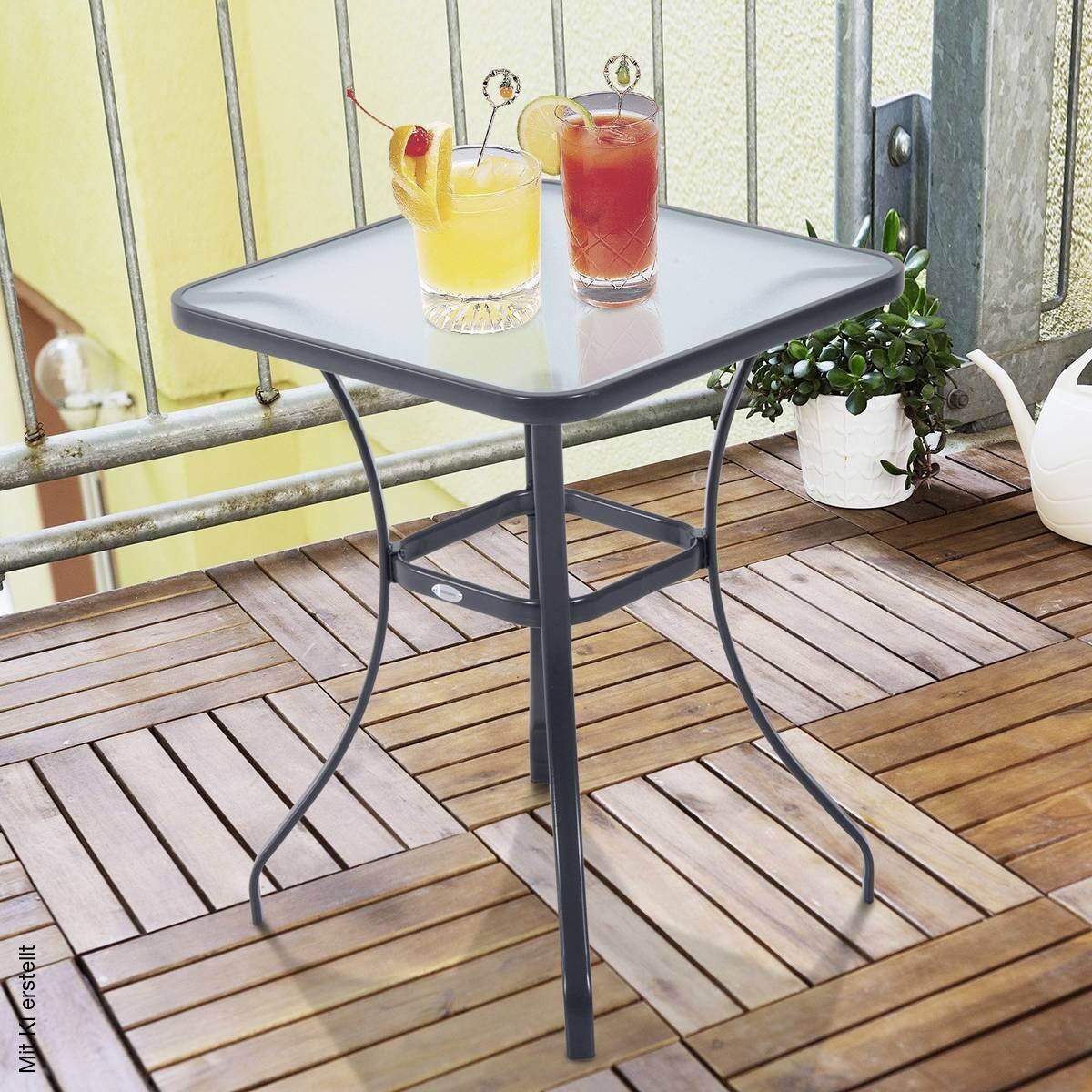 Outsunny Glastisch schwarz Metall B/H/L: ca. 68,5x84x68,5 cm