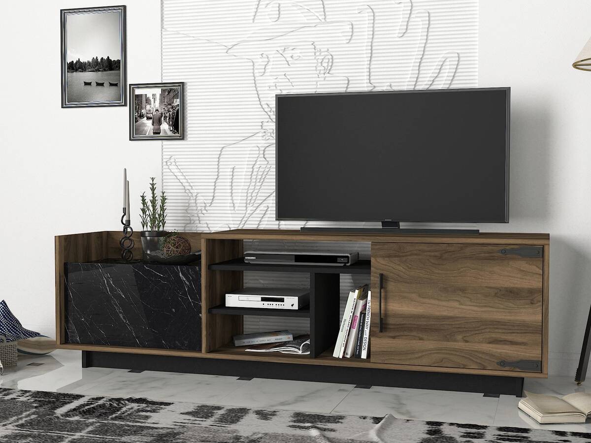 Wohnwand Siento walnuss Nachbildung Marmoroptik B/H/T: ca. 180x55x35 cm