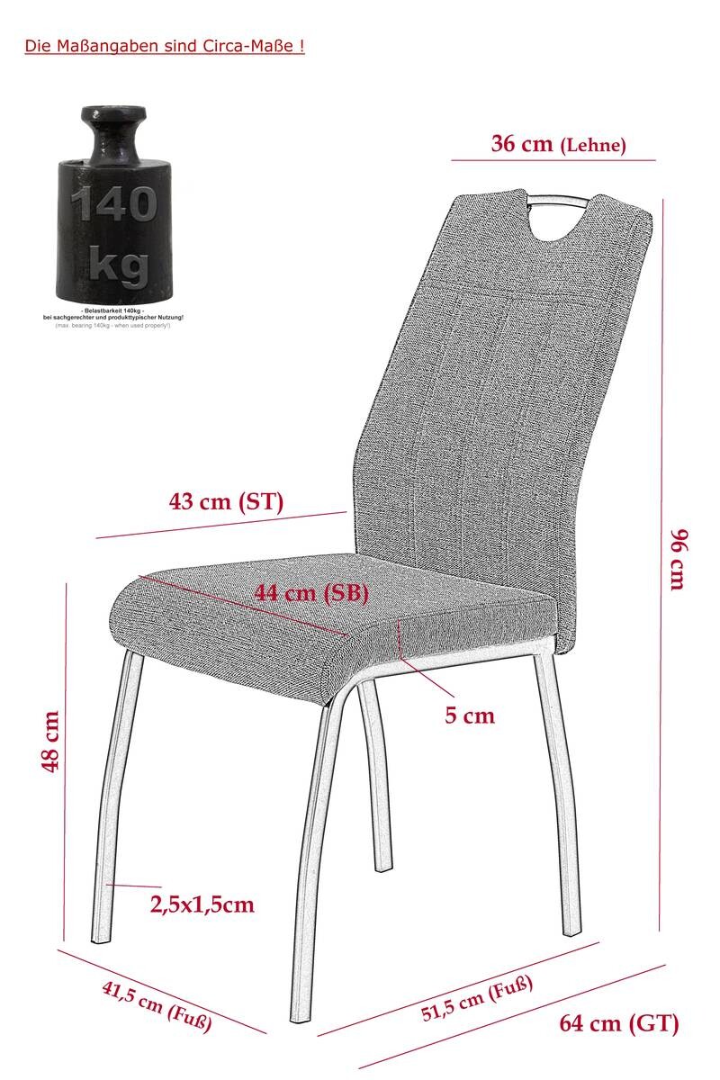 Stuhl 4er Set ELIF III anthrazit grau Microfaser Metall B/H/T: ca. 44x96x64 cm