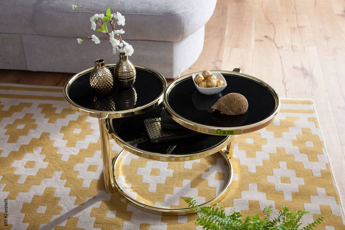 Couchtisch schwarz gold lackiert B/H/T: ca. 58x43x58 cm