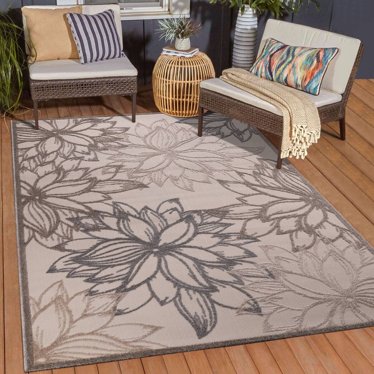 Sanat Outdoorteppich FLORAL creme B/L: ca. 60x110 cm