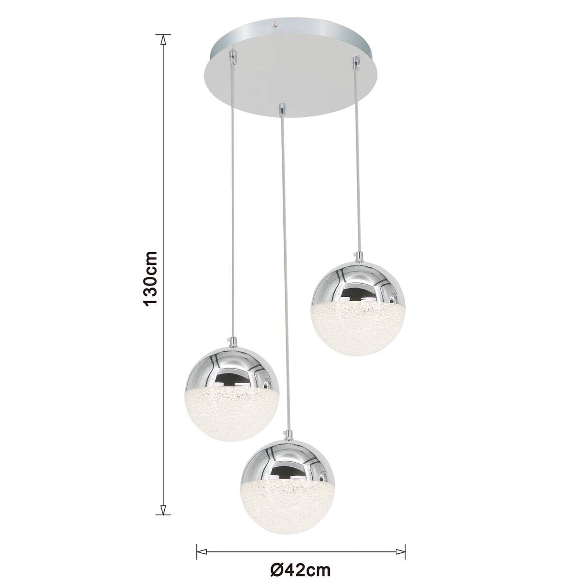 POCOline LED-Pendelleuchte Ginny Chrom Metall Acryl B/H/L: ca. 42x130x42 cm