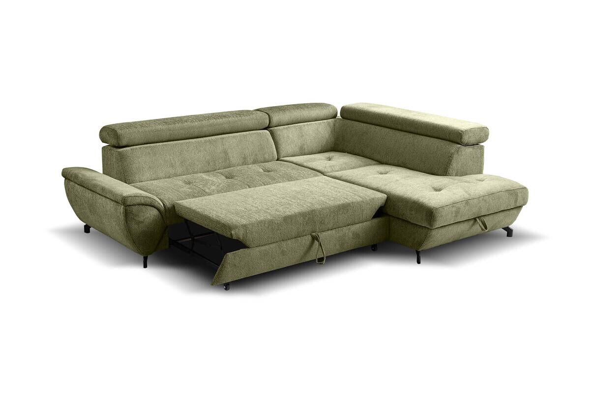 Ecksofa mit Bettfunktion und Bettkasten moosgrün Microfaser B/H/T: ca. 263x77x210 cm