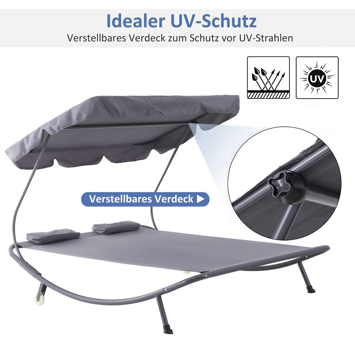 Outsunny Doppelliege grau Stahl B/H/L: ca. 170x134x200 cm