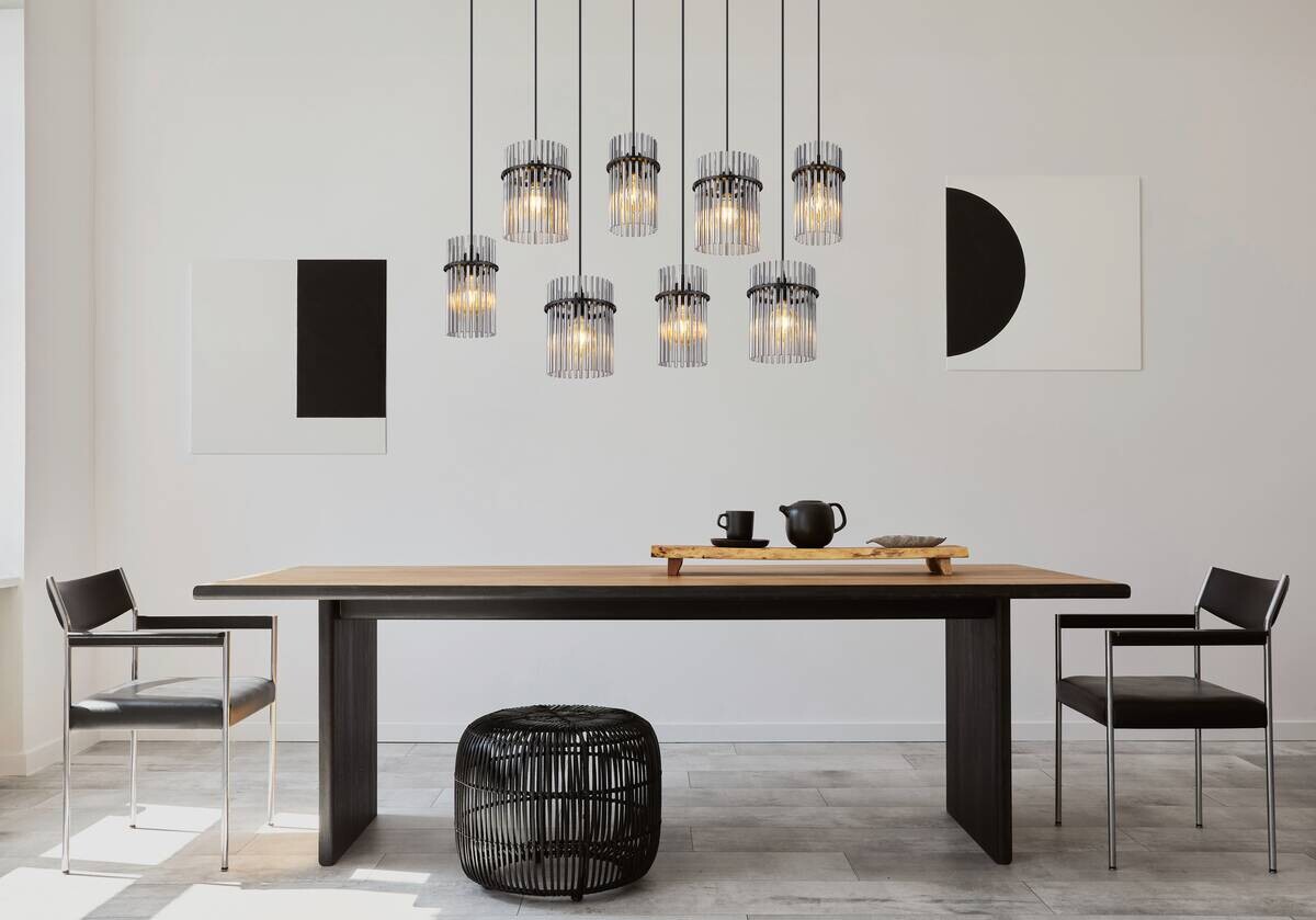 GLOBO Pendelleuchte mattschwarz schwarz Rauch Metall Glas B/H: ca. 110x125 cm E27 8 Brennstellen