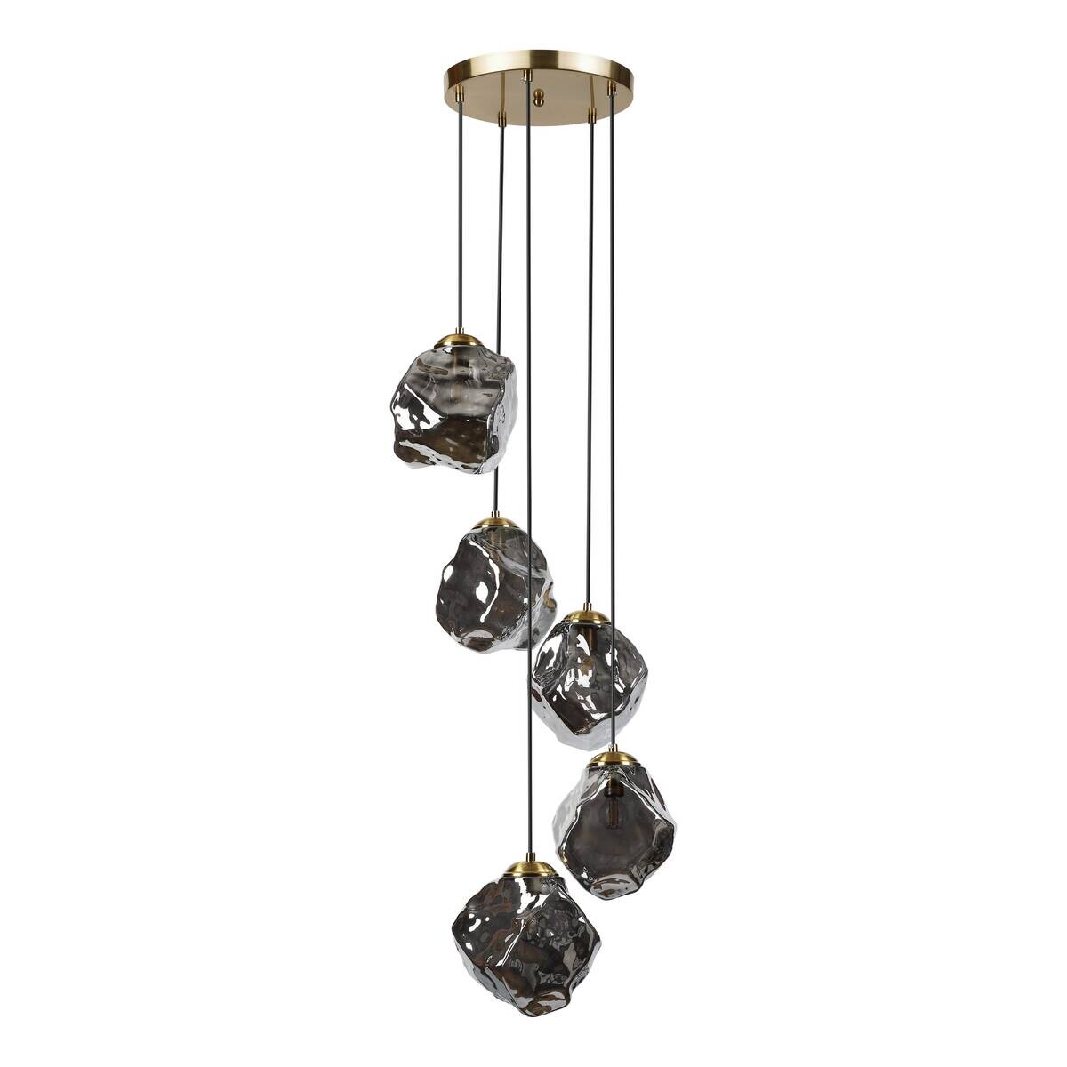 Lamkur Pendelleuchte Rauch Stahl Glas B/H/L: ca. 47x150x47 cm E14 5 Brennstellen
