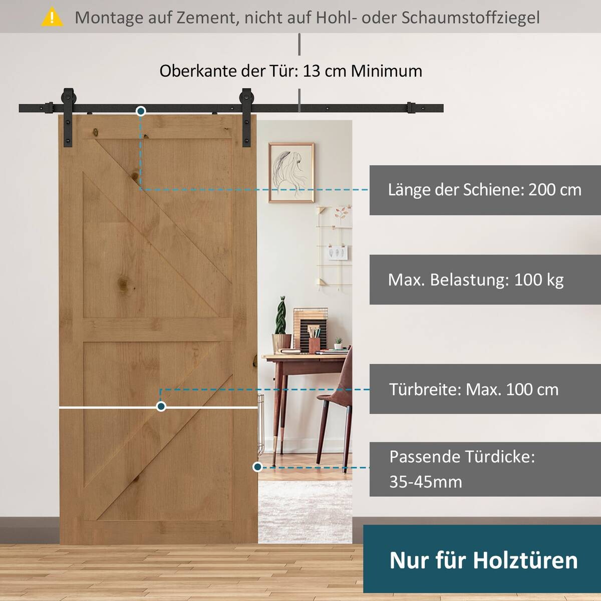 HOMCOM Schiebetür-Beschlagsatz 2 tlg.