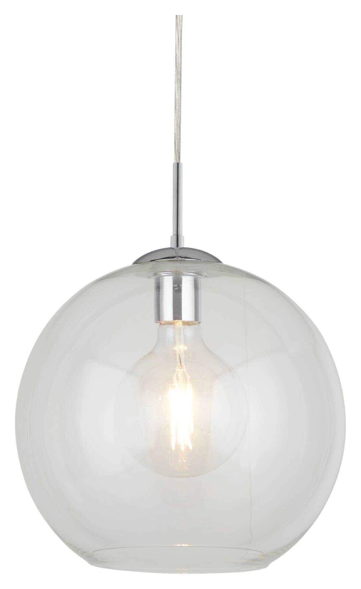 Searchlight Pendelleuchte Balls Chrom transparent Glas Stahl B/H/D: ca. 25x120x25 cm E27 1 Brennstellen