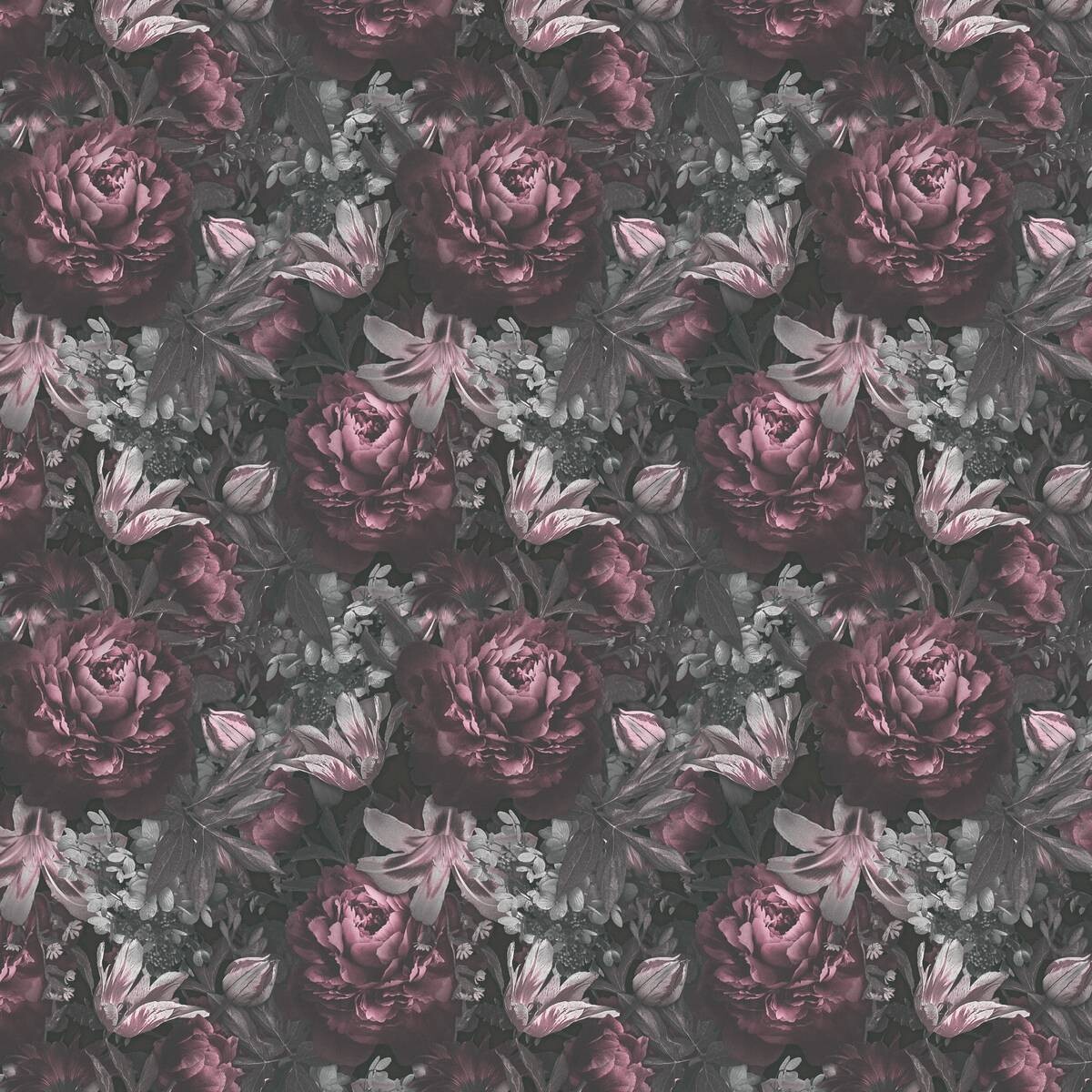 Vliestapete Rosen schwarz rosa grau B/L: ca. 53x1005 cm
