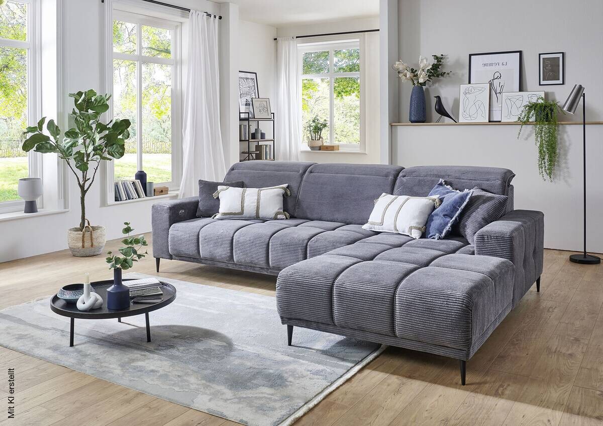 Ecksofa mit elektrischer Sitztiefenverstellung dunkelgrau Microfaser B/H/T: ca. 286x107x115 cm