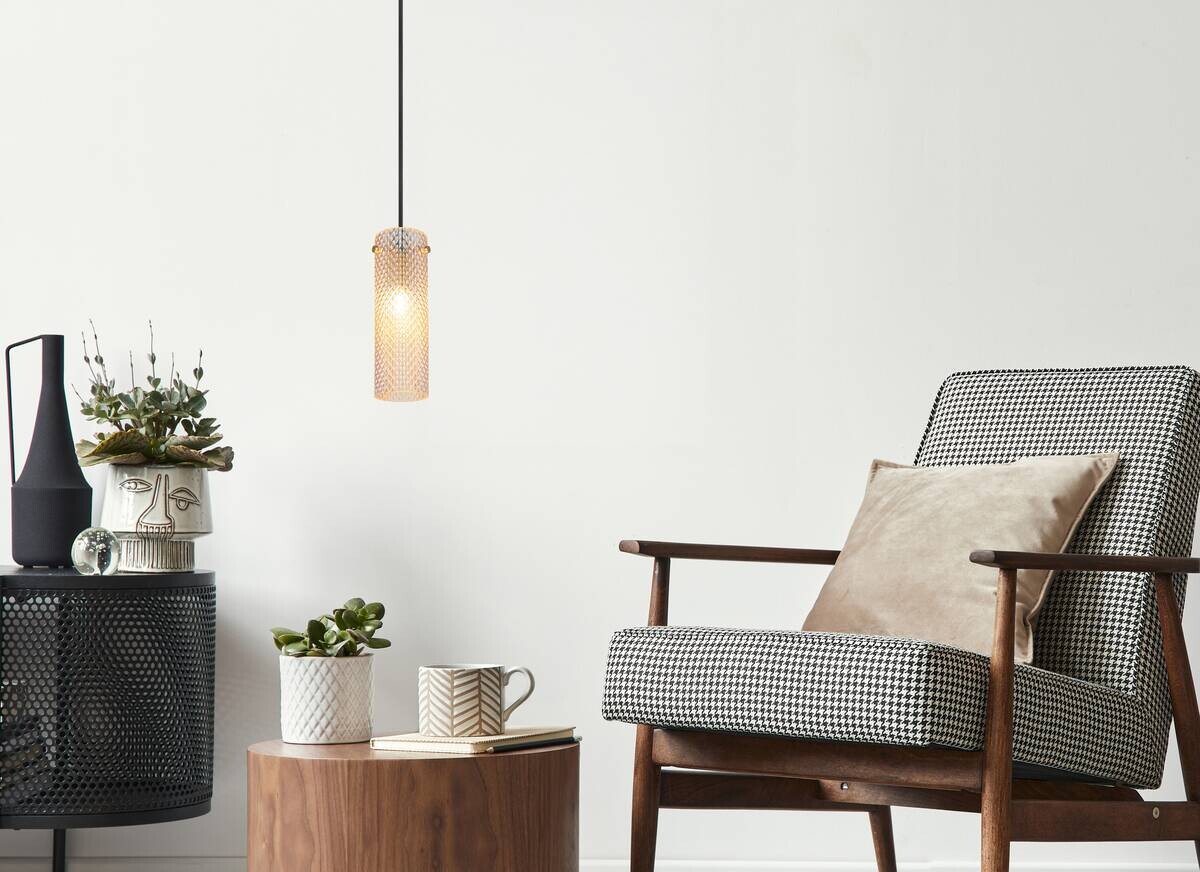 GLOBO Pendelleuchte amber gold Metall Glas H/D: ca. 120x10 cm E14 1 Brennstellen