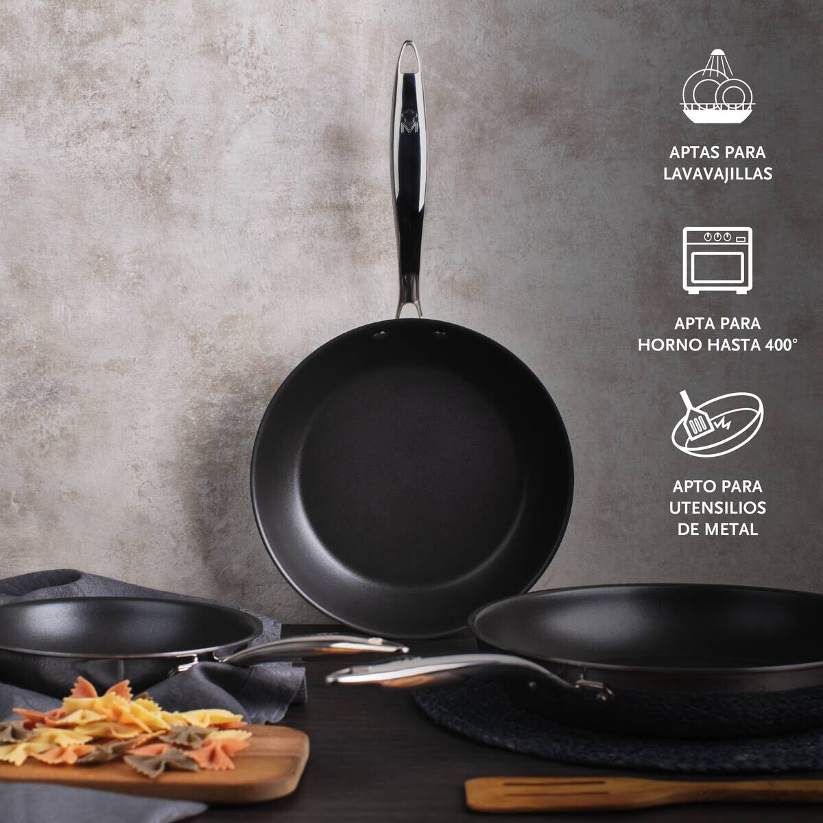 BERGNER Pfannenset BASTER schwarz Edelstahl 7 tlg.