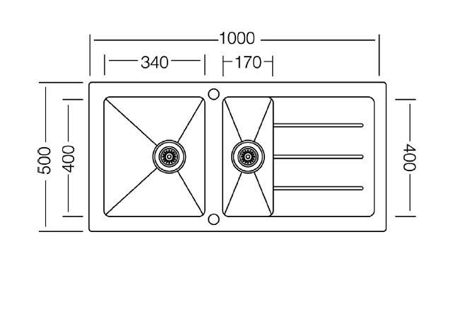 Respekta Einbauspüle New York 100 x 50 S schwarz Glas Edelstahl B/H/T: ca. 100x21x50 cm