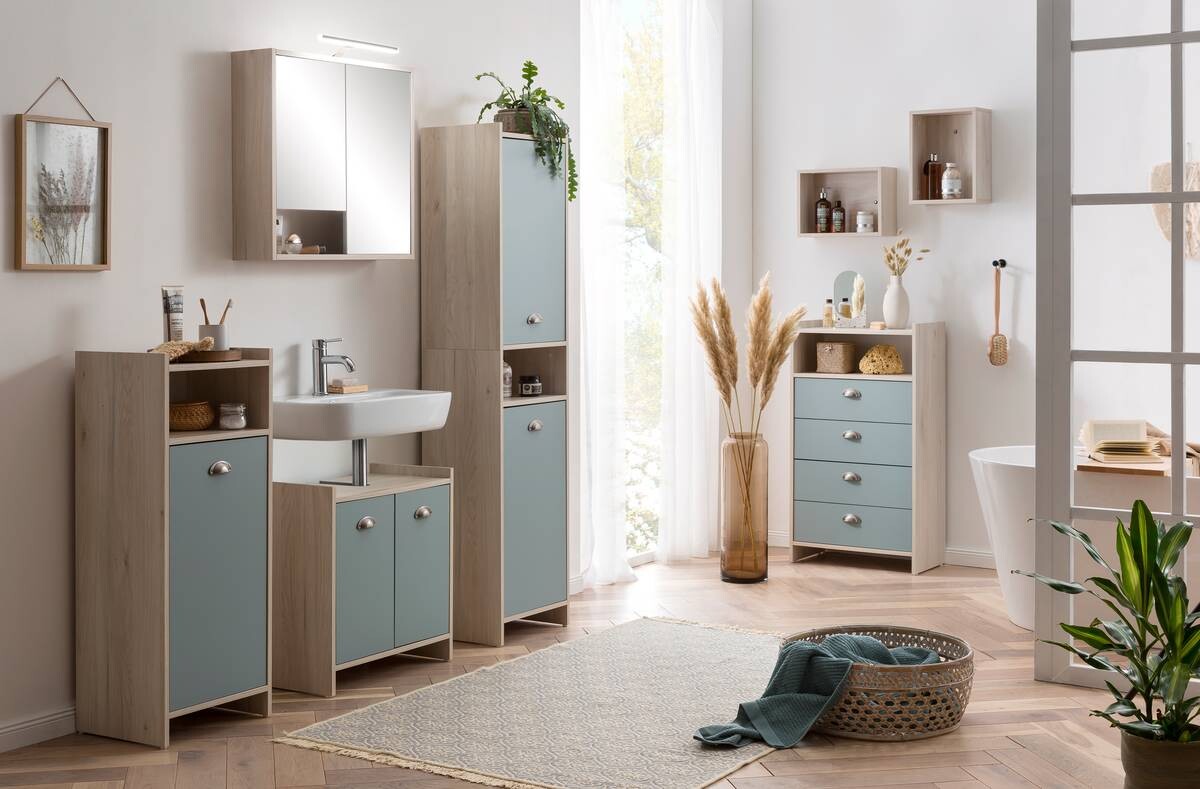 Midischrank Lindholm Sandeiche Nachbildung taubenblau B/H/T: ca. 60,1x104x33 cm
