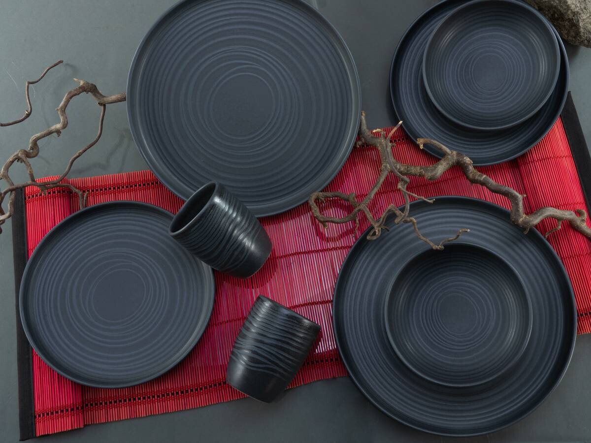 CreaTable Kombiservice Uno Black Lava Stone schwarz Steinzeug 16 tlg.