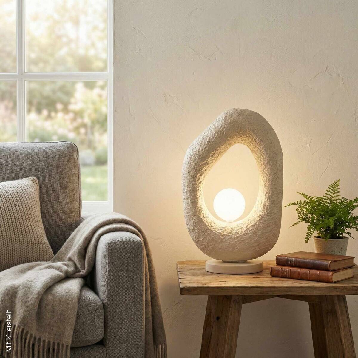 Tischleuchte beige Fiberglas Metall B/H/T/L: ca. 30x50x30x17 cm G9 1 Brennstellen