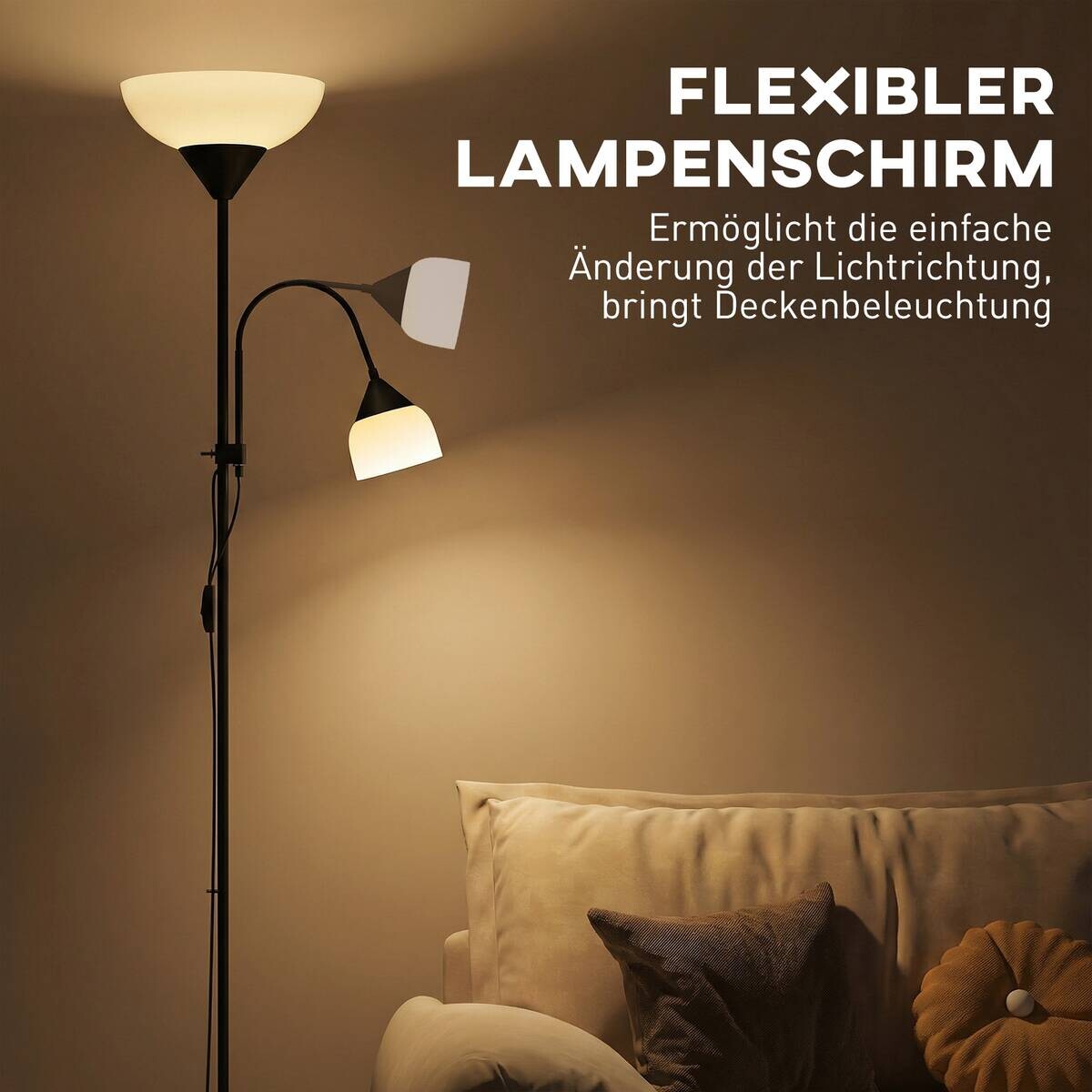 HOMCOM Stehleuchte schwarz Metall Kunststoff B/H/L: ca. 28x179,5x28 cm E27 2 Brennstellen