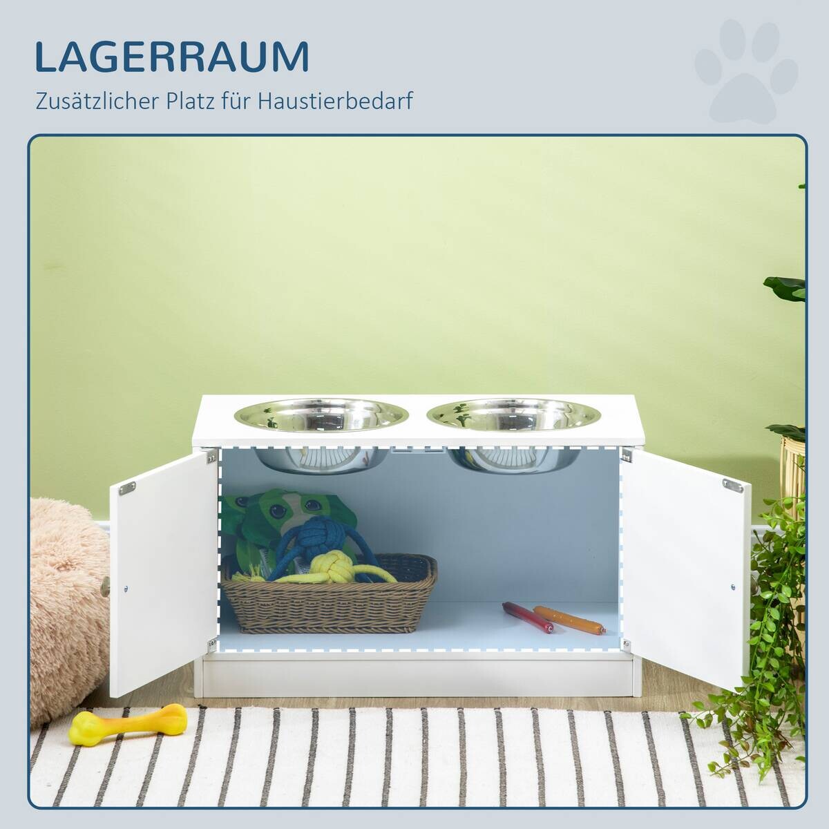 PawHut Futterstation weiß MDF B/H/L: ca. 30x35,5x60 cm