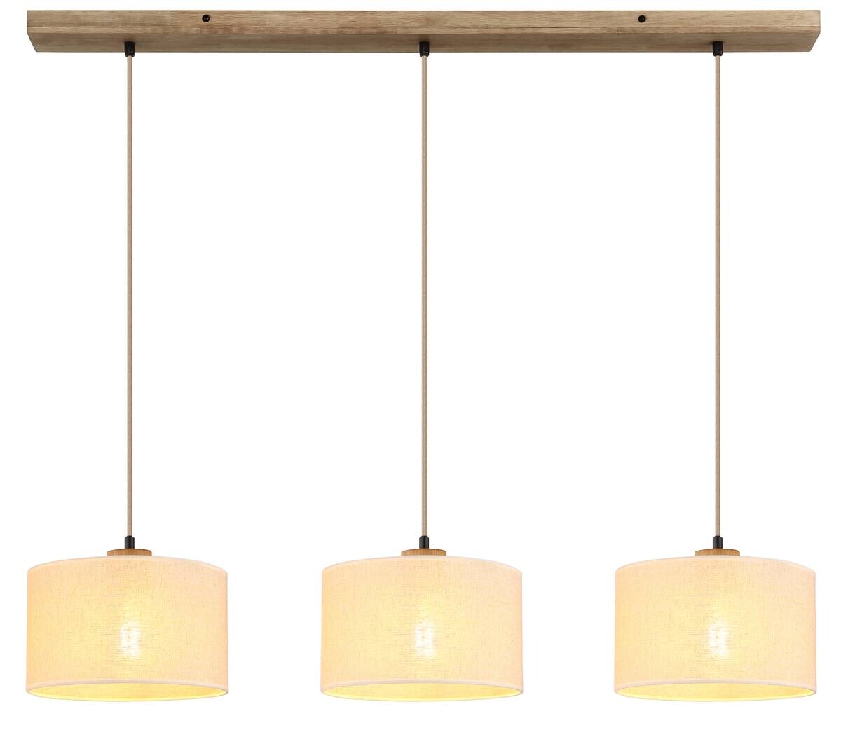 GLOBO Pendelleuchte Jule braun Holz Leinen B/H/L: ca. 25x120x100 cm E27 3 Brennstellen