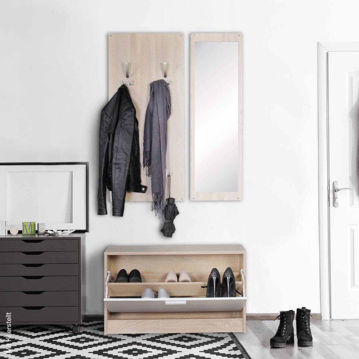 Garderobe Eiche Sonoma Nachbildung weiß B/T: ca. 80x27 cm