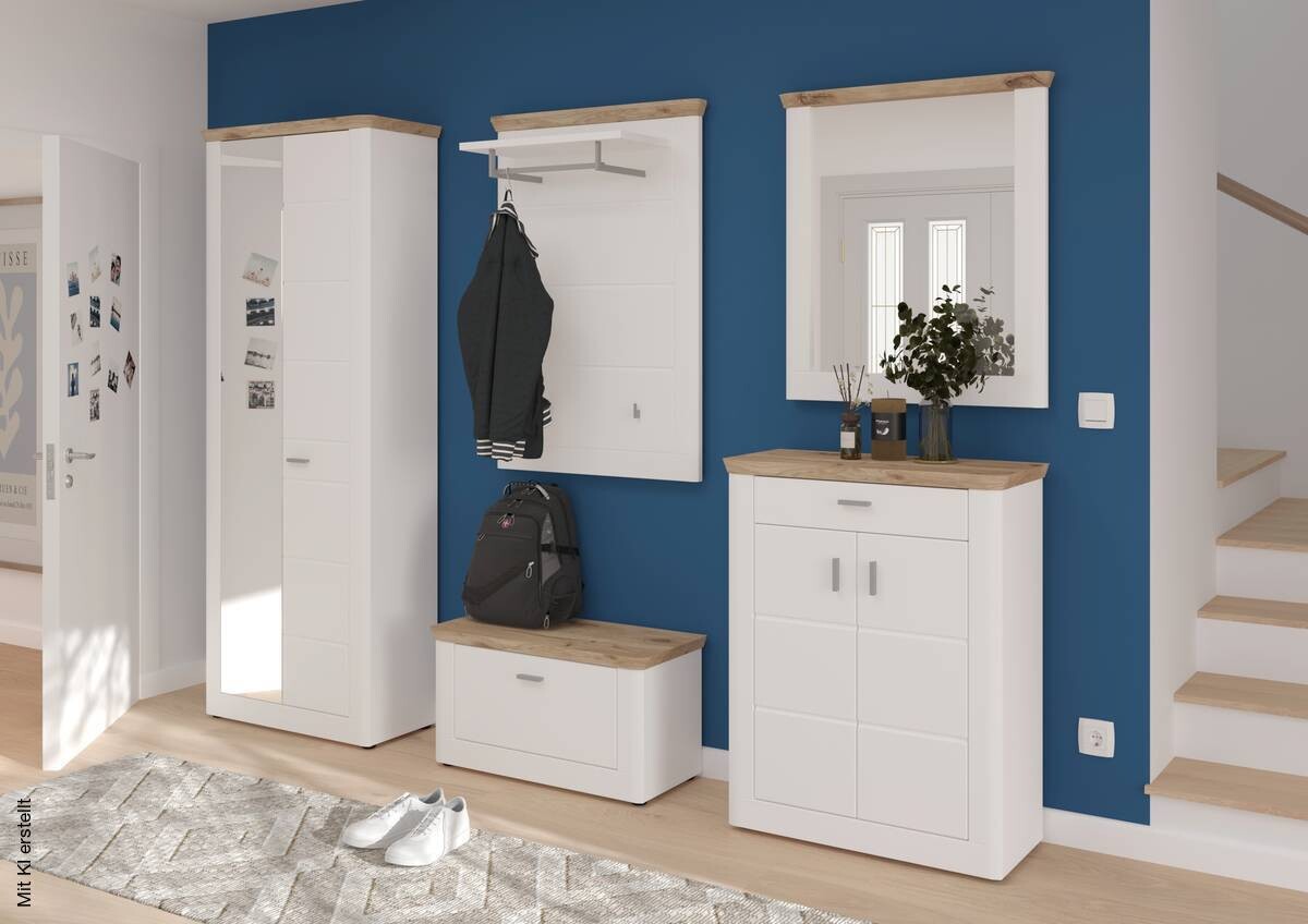 Sitzbank Michigan weiß matt Eiche Viking Nachbildung B/H/T: ca. 79x44x37 cm