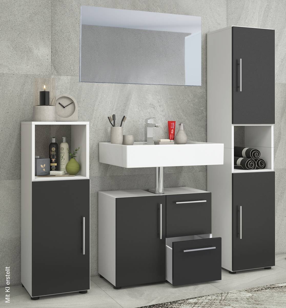 Badezimmer-Set Flandu weiß schwarz B/H/T: ca. 61x51x32 cm