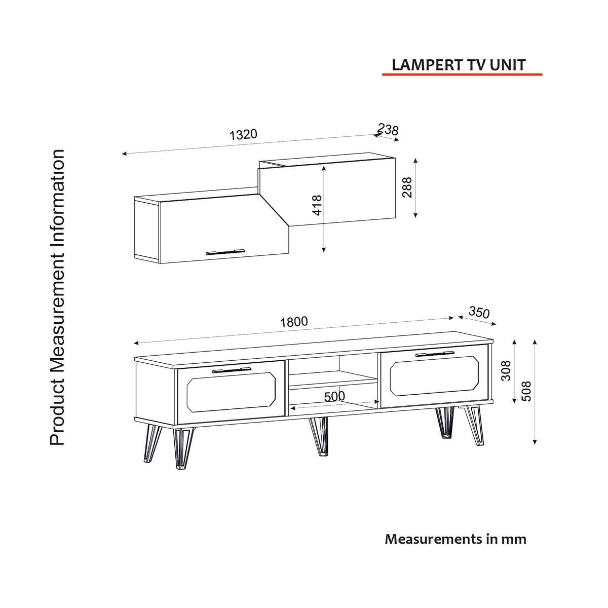 Wohnwand Lampert walnuss Nachbildung Marmoroptik B/H/T: ca. 180x51x35 cm