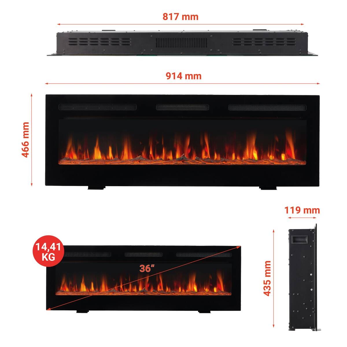 KAMINIO Elektrischer-Kamin MARLON schwarz Metall B/H/T: ca. 91,4x46,6x11,9 cm ca. 1800 W