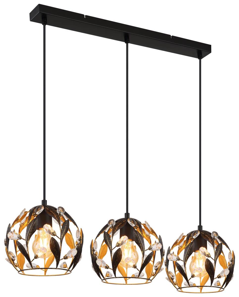 GLOBO Pendelleuchte MIKA 15759-3H schwarz gold Metall B/H/L: ca. 20x150x74 cm E27 3 Brennstellen
