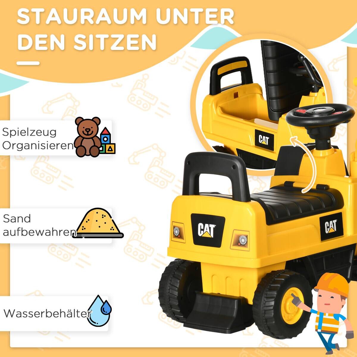 HOMCOM Kinder-Fahrzeug gelb B/H/L: ca. 27,5x85x47,5 cm
