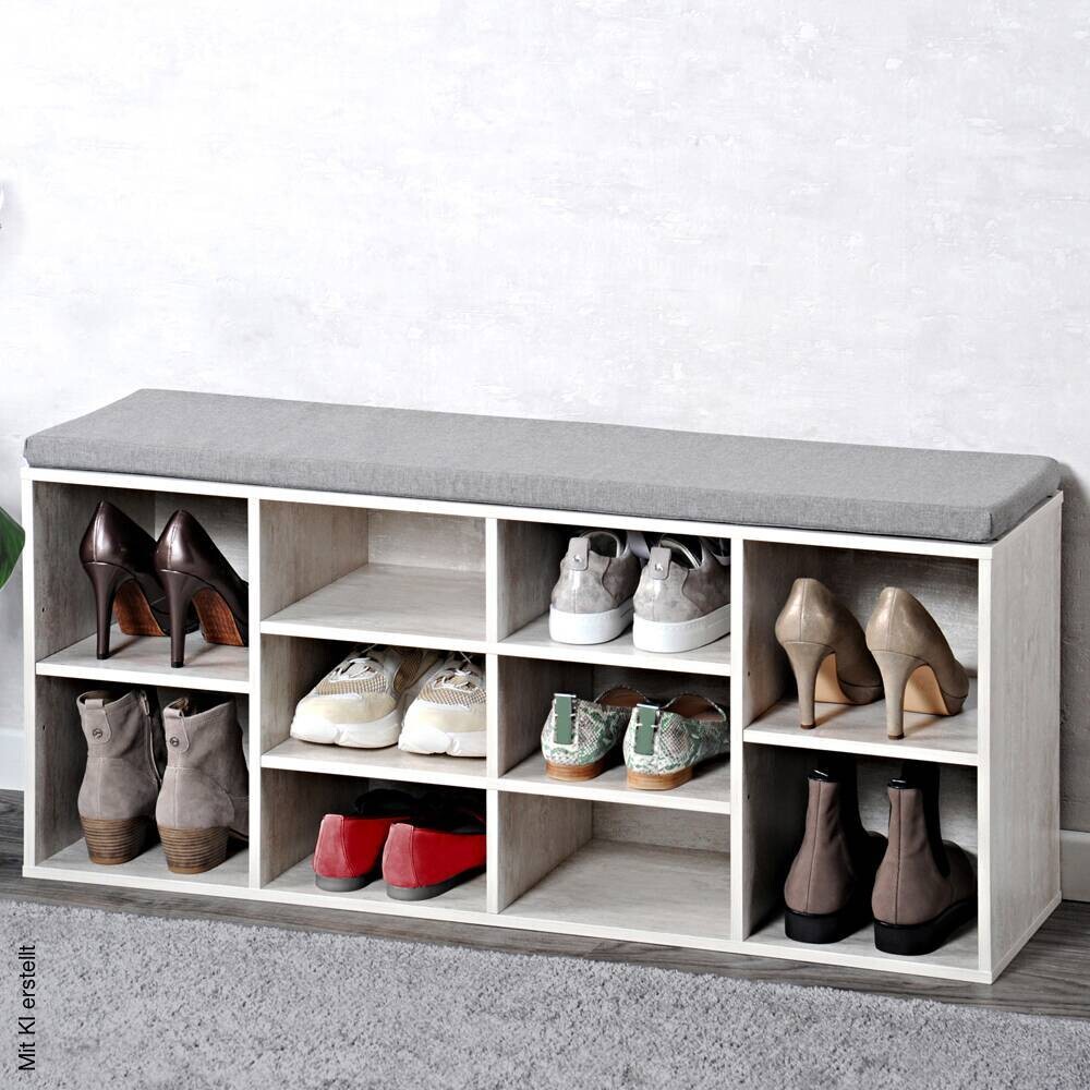 Kesper Schuhschrank mit Sitzkissen weiß Spanplatte B/H/L: ca. 29,5x48x103,5 cm
