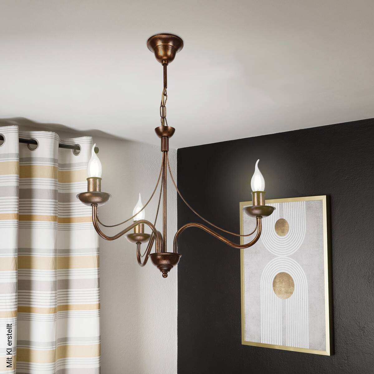 Lamkur Pendelleuchte braun Stahl B/H/L: ca. 53x71x53 cm E14 3 Brennstellen