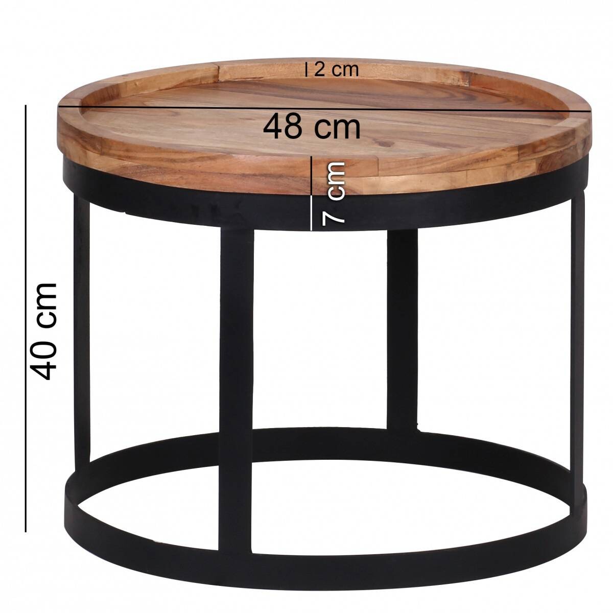 Beistelltisch 2er-Set. natur schwarz Akazie Metall