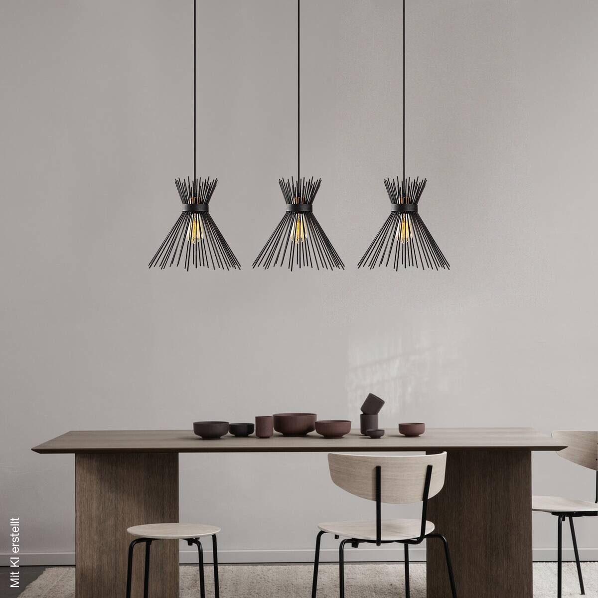 Opviq Pendelleuchte Kirpi schwarz B/H/T/L: ca. 104x129x34x104 cm E27 3 Brennstellen