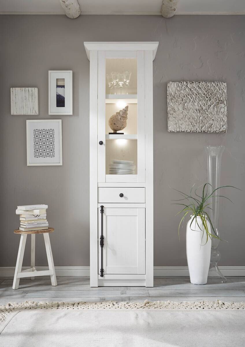 Vitrinenschrank Westerland weiß Pinie Nachbildung B/H/T: ca. 63x207x45 cm